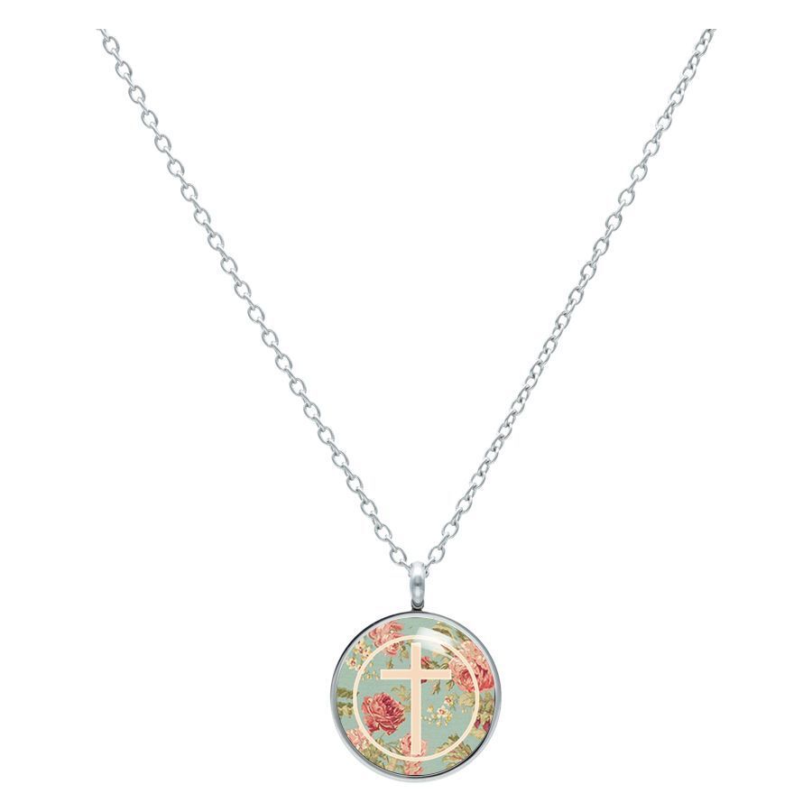 Cross Roses Mint Necklace