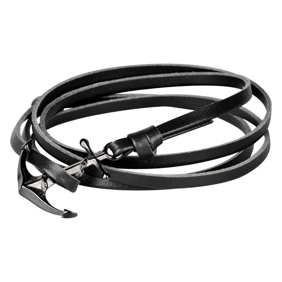 Leather Lace Up Anchor Bracelet Black Leather Cuff