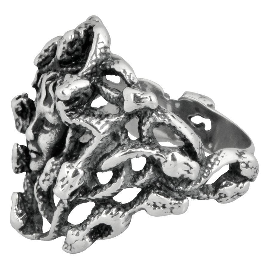 Greek Mythology Medusa Snake Haired Stainless Steel Mens Ring Black Silver Tone